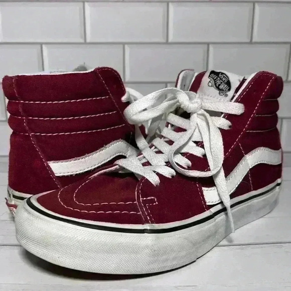 Vans Men's Burgundy and White High-Top Sneakers - Picture 1 of 13